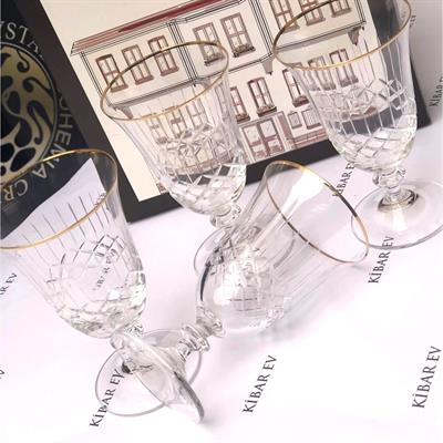 Bohemia Crystal Lime Desenli Gold 6 Kişilik Sofra Boy Kadeh Takımı