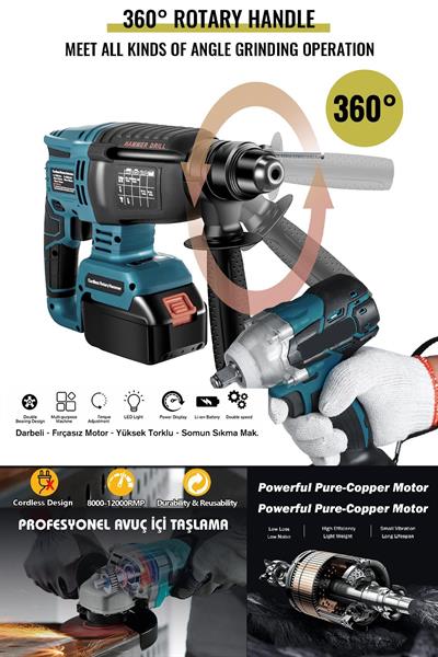 Assur Plus Profesyonel Şarjlı Darbeli 4Lü Set 2-26 Hilti - 125mm Taşlama - 13mm Darbeli Matkap - 450Nm Somun Sıkma