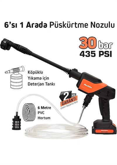Max Extra MX5050 Akülü Yıkama Makinesi 20 Volt 30 Bar