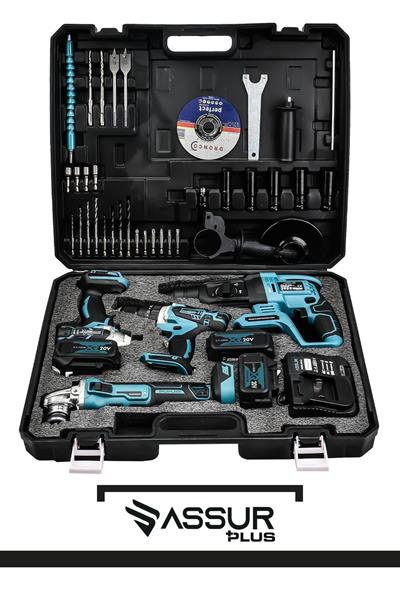 Assur Plus Profesyonel Şarjlı Darbeli 4Lü Set 2-26 Hilti - 125mm Taşlama - 13mm Darbeli Matkap - 450Nm Somun Sıkma