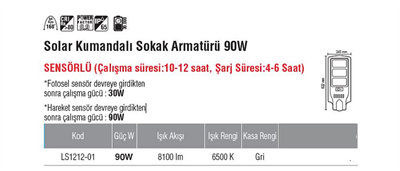 Luster 90W Solar Sokak Armatürü