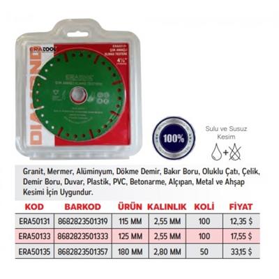 ERATOOL 50135 ÇOK AMAÇLI DAİRE TESTERE 180 MM