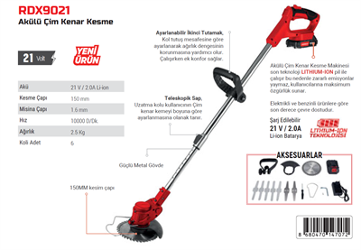 Rodex RDX9021 Akülü Çim Kenar Kesme Makinesi