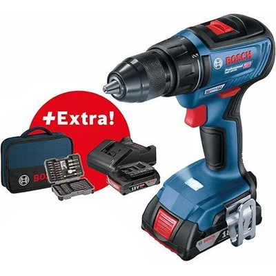 Bosch Professional GSR 18V-50 18V 2.0 Ah Li-ion Çift Akülü Delme Vidalama + 43 Parça Set