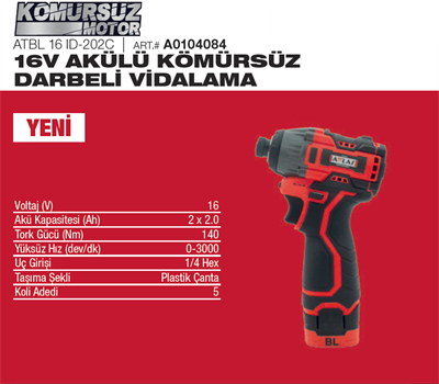 Attlas Atbl 16 ID-202C 16V Akülü Kömürsüz Darbeli Vidalama