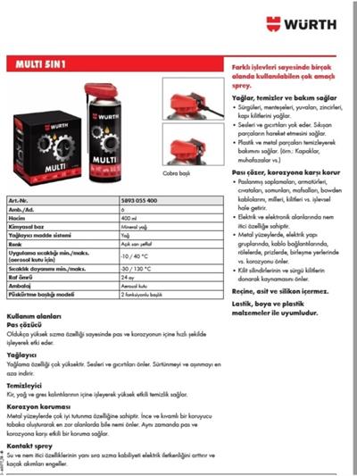 Würth Multi 5IN1 Çok Amaçlı Yağlayıcı 400ml
