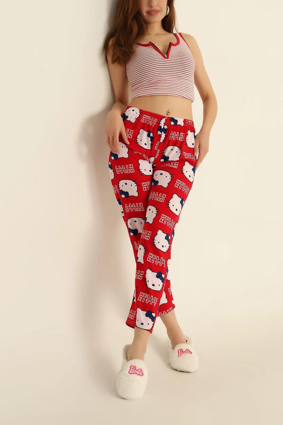 Hello Kitty Baskılı Pijama Kırmızı