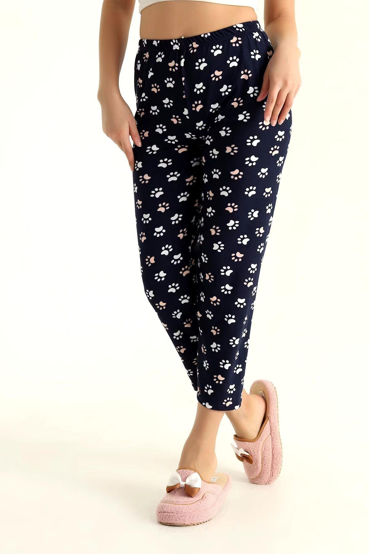 Pati Desenli Pijama Altı Süet  Lacivert