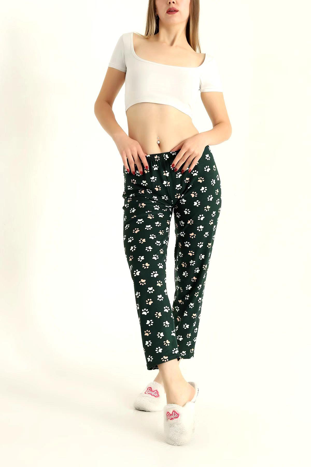 Pati Desenli Pijama Altı Süet Yeşil
