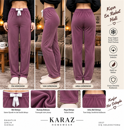 Kadife Tek Alt Pijama Gül Kurusu