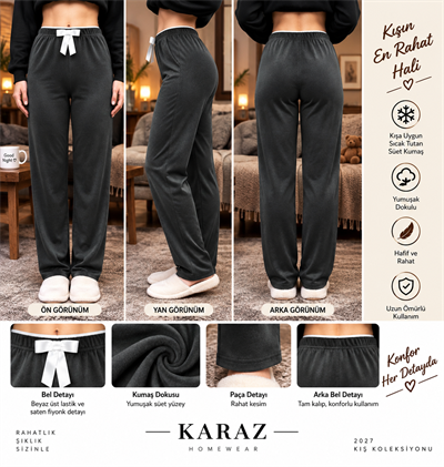 Kadife Tek Alt Pijama Siyah 