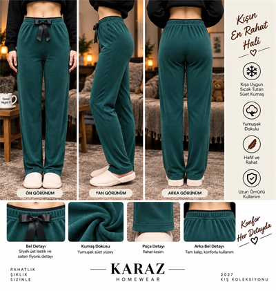 Kadife Tek Alt Pijama Zümrüt Yeşili