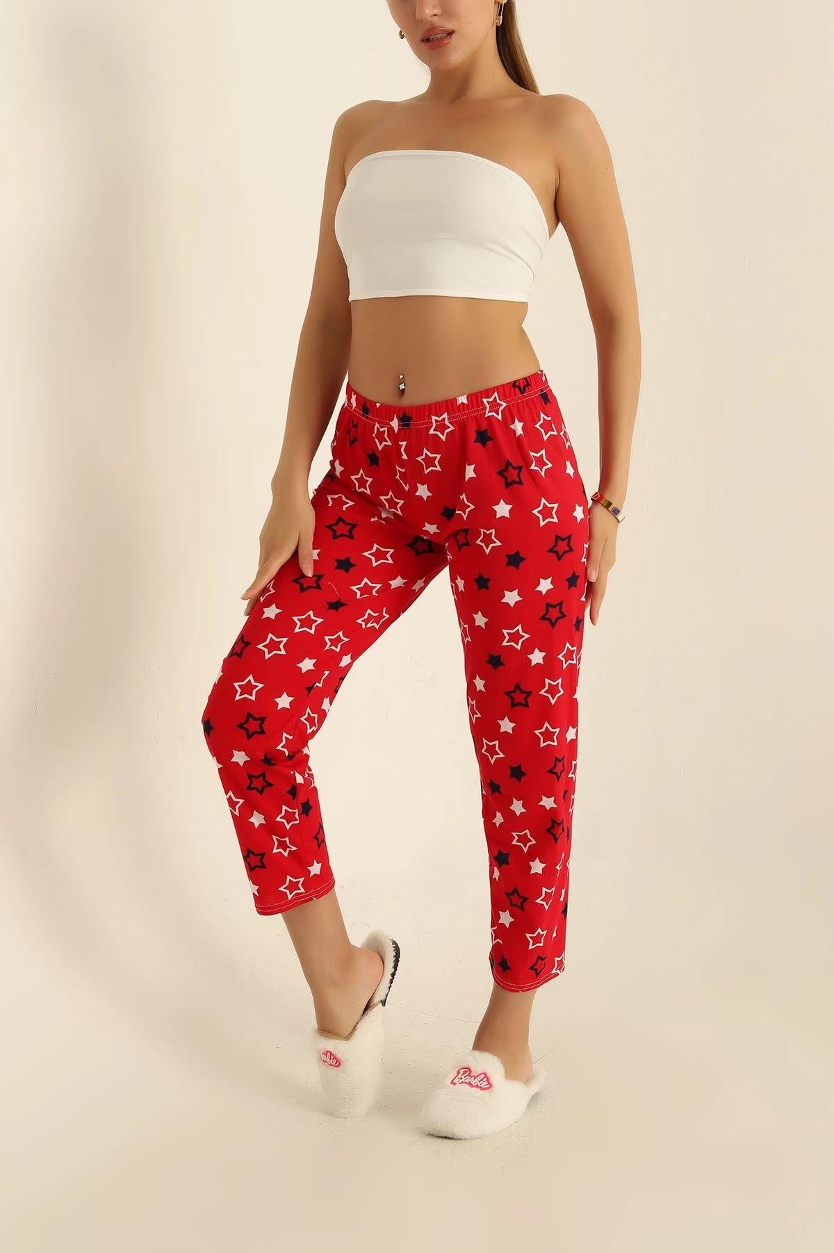 Altı Yıldız Desenli Pijama Kırmızı