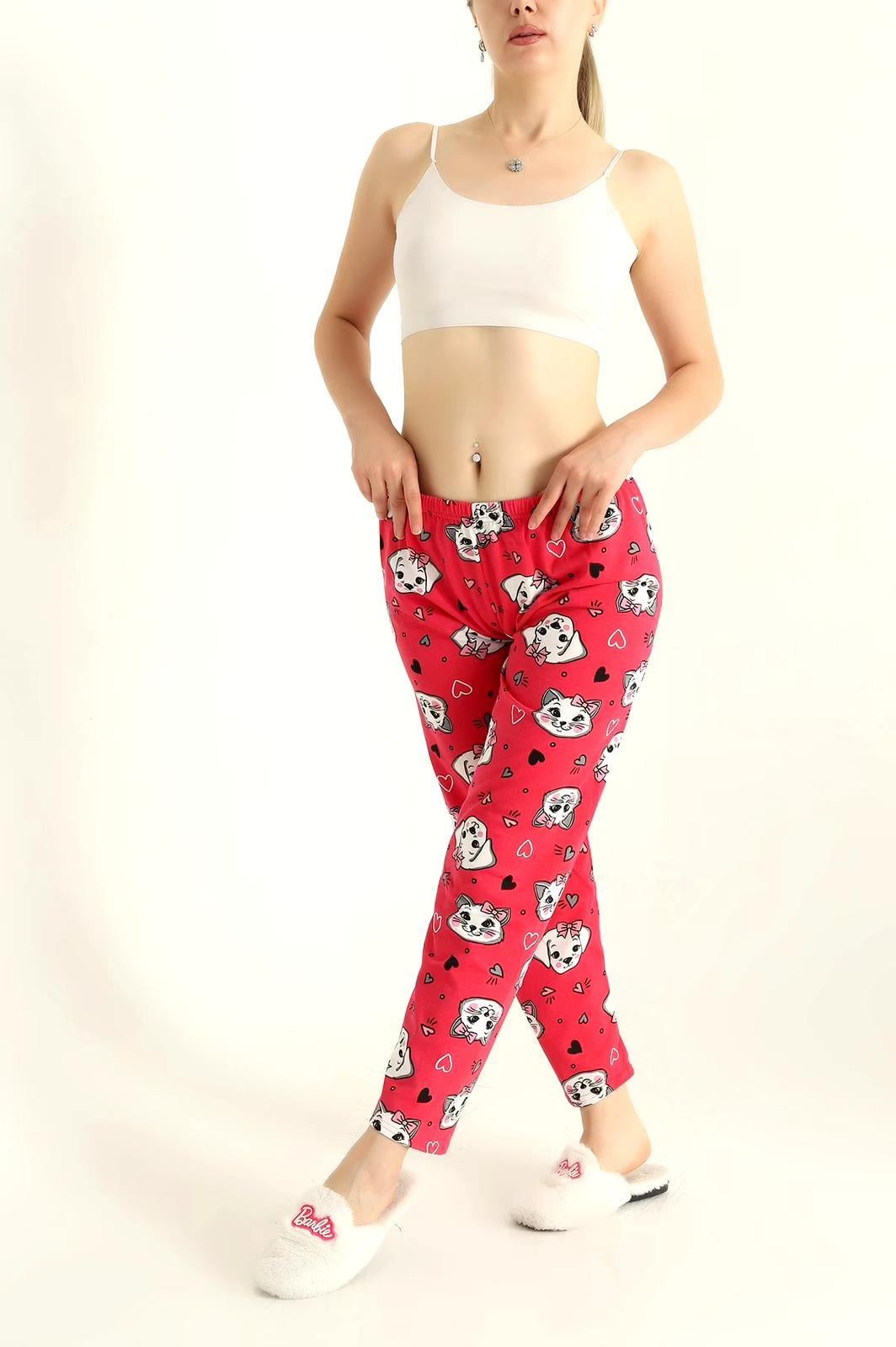 Kedi Köpek Desenli Pijama Altı Kırmızı
