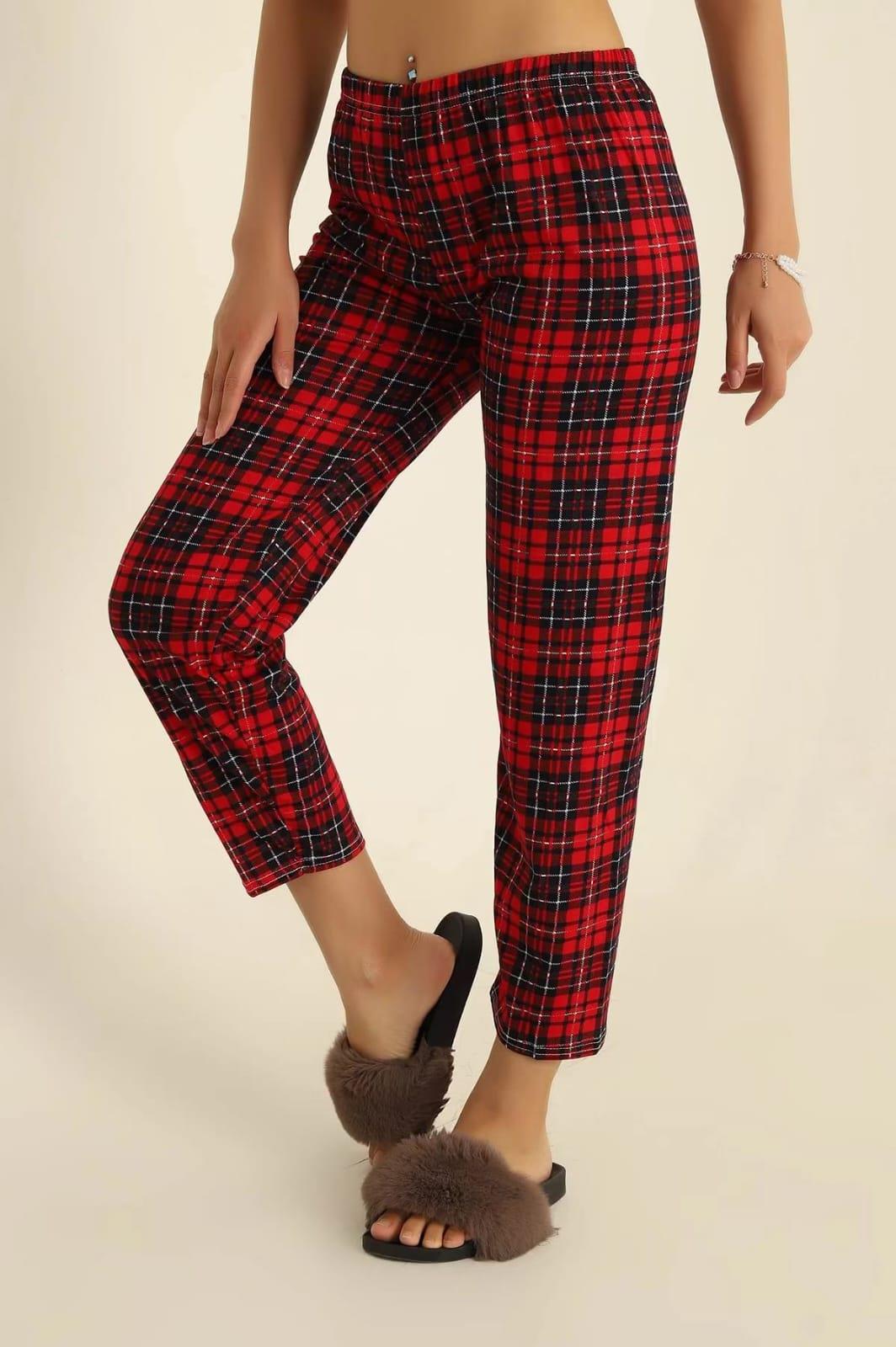 Küçük Kare Desenli Pijama Altı Süet  Bordo