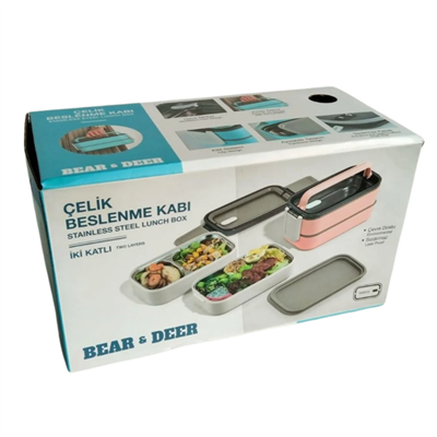 B&D İki Katlı Üç Bölmeli Çelik Beslenme Kabı 3 Renk (1132)