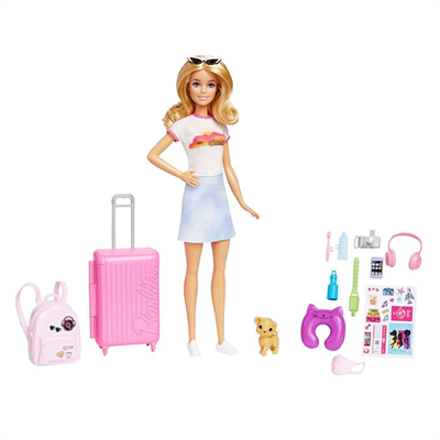 Barbie Seyahatte Bebeği ve Aksesuarları HJY18