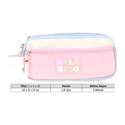 CalaCilo Cloudy Pembe Mavi Renkli Kız Çocuk Üç Gözlü Kalem Çantası - Pembe - Mavi - C4088