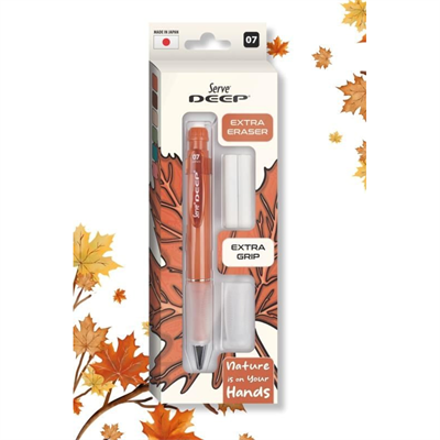 Serve Deep Toprak Tonları Serisi 0.7 mm Kalem Grip & Silgi Yedekli Set – Kiremit Versatil Kalem Seti