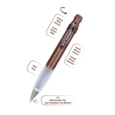 Serve Deep Versatil Kalem 07mm- Toprak Tonları - Yedekli Set (Grip ve Silgi)