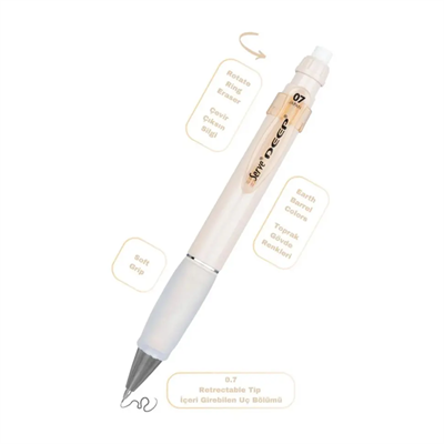 Serve Deep Versatil Kalem 07mm- Toprak Tonları - Yedekli Set (Grip ve Silgi)