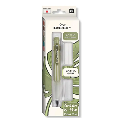 Serve Deep Mekanik Kurşun Kalem 07mm ve Silgi Yedekli Set Yaprak Yeşili 