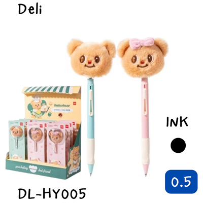 Deli Butter Bear Oynar Başlıklı Gel Pen 0.5Mm Siyah Hy005