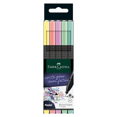 Faber-Castell Grip Finepen İnce Keçe Uçlu Kalem Seti, 5li, Pastel Renkler 0.4 mm