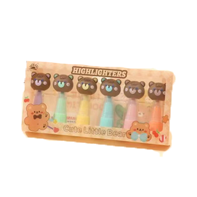 JOYZ - Highlighter Fosforlu Kalem 6lı Set Ayıcık Desenli