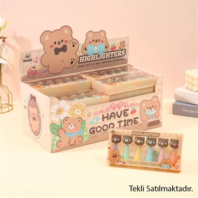 JOYZ - Highlighter Fosforlu Kalem 6lı Set Ayıcık Desenli