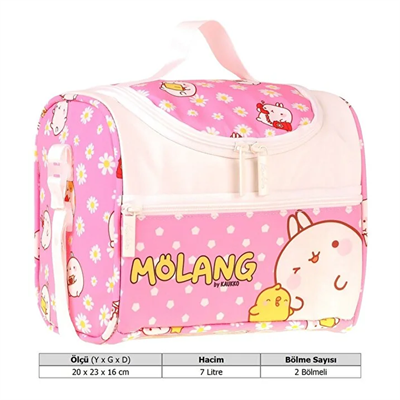 Kaukko Kids Kız Çocuk Molang Baskılı Isı Yalıtımlı Okul Beslenme Çantası (Pembe - Sarı) - L5319