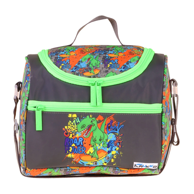 Kaukko Kids Erkek Çocuk Street Dinazor Baskılı Isı Yalıtımlı Okul Beslenme Çantası (Siyah - Yeşil) - L5415
