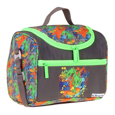 Kaukko Kids Erkek Çocuk Street Dinazor Baskılı Isı Yalıtımlı Okul Beslenme Çantası (Siyah - Yeşil) - L5415