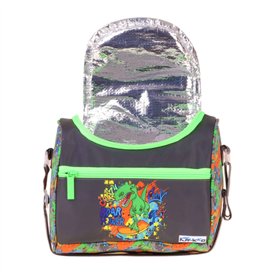 Kaukko Kids Erkek Çocuk Street Dinazor Baskılı Isı Yalıtımlı Okul Beslenme Çantası (Siyah - Yeşil) - L5415