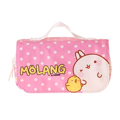 Kaukko Kids Taşıma Askılı Kız Çocuk Molang Baskılı Şık Kalem Çantası (Pembe - Sarı) - L5320