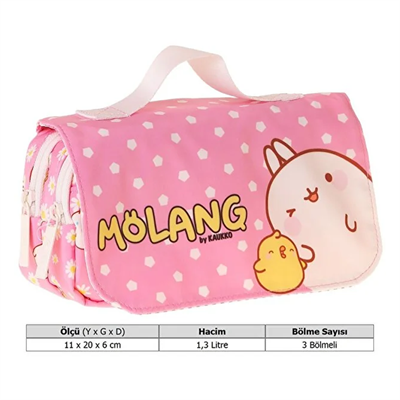 Kaukko Kids Taşıma Askılı Kız Çocuk Molang Baskılı Şık Kalem Çantası (Pembe - Sarı) - L5320