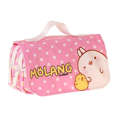 Kaukko Kids Taşıma Askılı Kız Çocuk Molang Baskılı Şık Kalem Çantası (Pembe - Sarı) - L5320