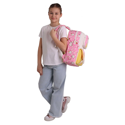Kaukko Kids Dört Bölmeli Kız Çocuk Molang Baskılı Pembe - Sarı Okul Sırt Çantası - L5318