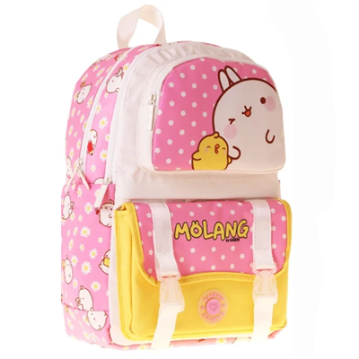 Kaukko Kids Dört Bölmeli Kız Çocuk Molang Baskılı Pembe - Sarı Okul Sırt Çantası - L5318