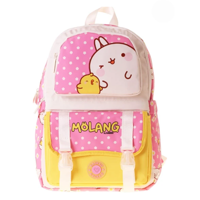 Kaukko Kids Dört Bölmeli Kız Çocuk Molang Baskılı Pembe - Sarı Okul Sırt Çantası - L5318