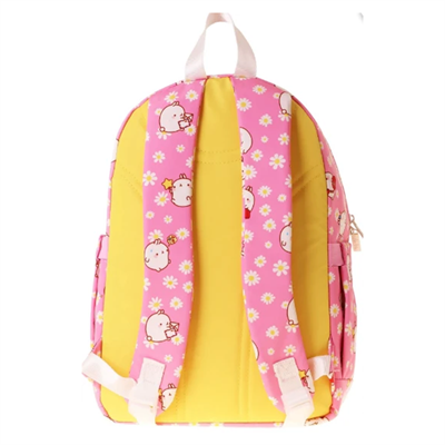 Kaukko Kids Dört Bölmeli Kız Çocuk Molang Baskılı Pembe - Sarı Okul Sırt Çantası - L5318