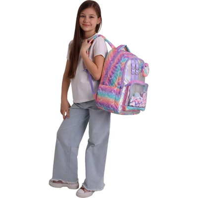 Kaukko Kids Kız Çocuk Renk Geçişli Lila Peluş Aksesuarlı Ilkokul Okul Sırt Çantası - L5348