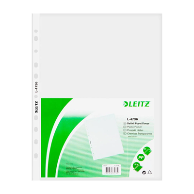 Leitz A4 Delikli Şeffaf Poşet Dosya 100lü Paket