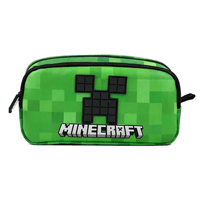 Minecraft İki Gözlü Erkek Çocuk Kabartmalı Siyah - Yeşil Okul Kalem Çantası/Kalemlik - 26612
