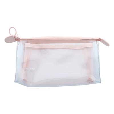Mitte Çift Bölmeli Şeffaf Pouch Kalemlik Pembe