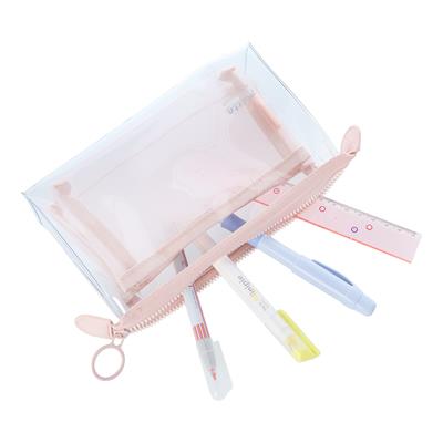 Mitte Çift Bölmeli Şeffaf Pouch Kalemlik Pembe