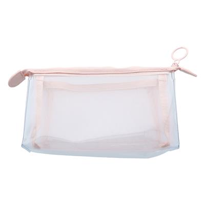 Mitte Çift Bölmeli Şeffaf Pouch Kalemlik Pembe