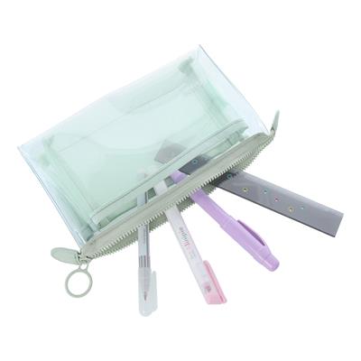 Mitte Çift Bölmeli Şeffaf Pouch Kalemlik Yeşil 