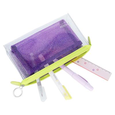 Mitte Şeffaf Kalemlik Bölmeli Mor & Açık Yeşil 