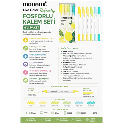 Monami Live Color Refresh 6lı Fosforlu Kalem Seti